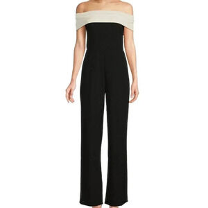 Sexy Jumpsuit Off Shoulder Lace Zipper Back (Color: Black/Ivory) (Size 10)